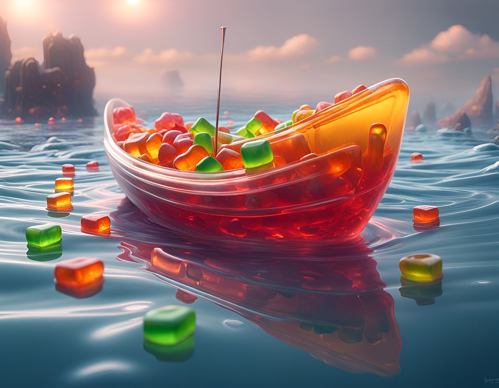 Gummy Boat Sails Soda Ocean in Candy World