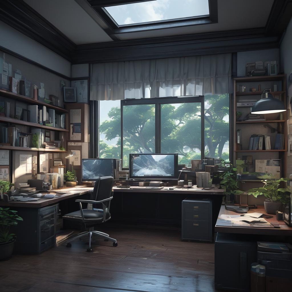 Detailed 3D Anime Office Scene