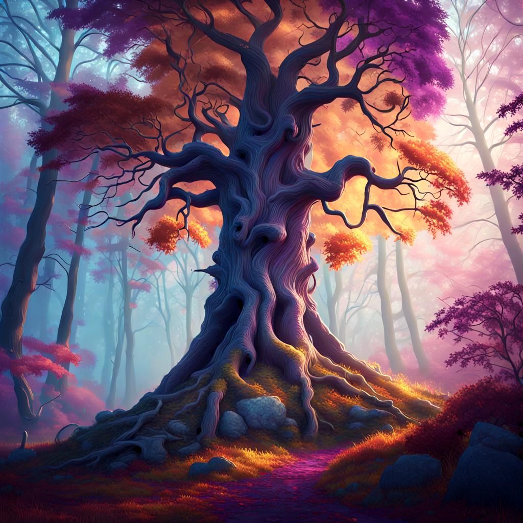 Dreamlike Autumn Fantasy Landscape in Whimsical Oil Painting...