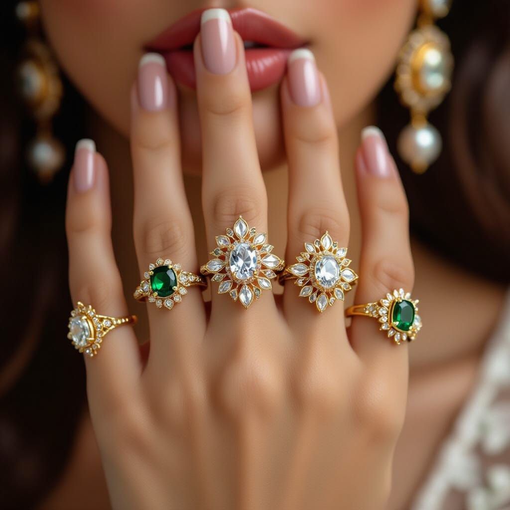 Ornate Jewellery Rings on Woman's Hand: Digital Art