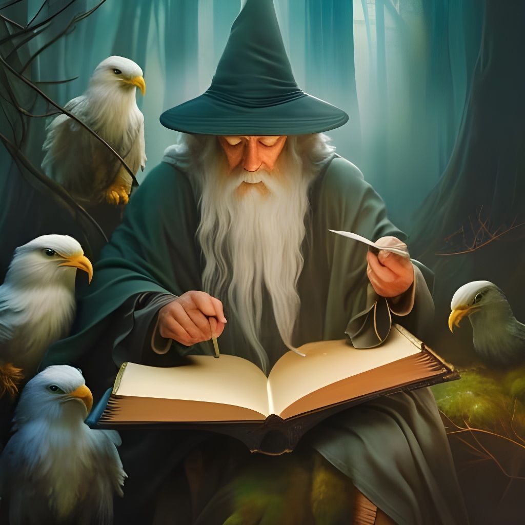 Gandalf Reading with Eagles: Fantasycore Artwork