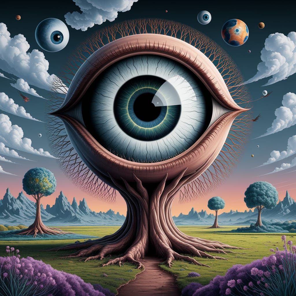 Surreal Eyeball Tree in Gothic Fantasy Style