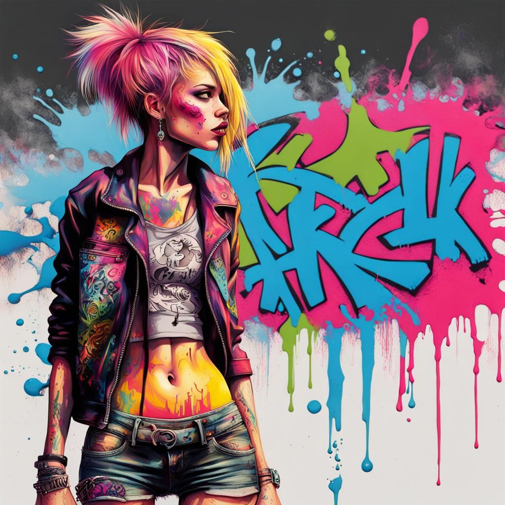 Colorful Punk Girl in Graffiti Street Art