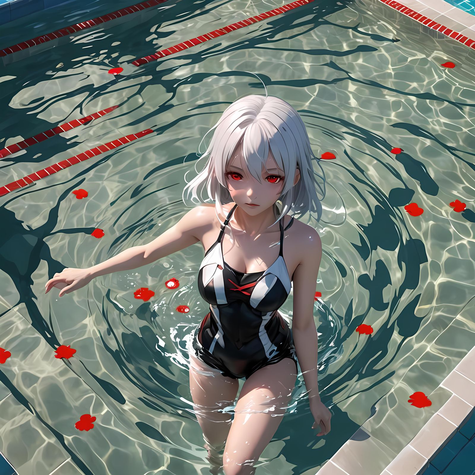 Anime Girl with White Hair and Red Eyes in 3D