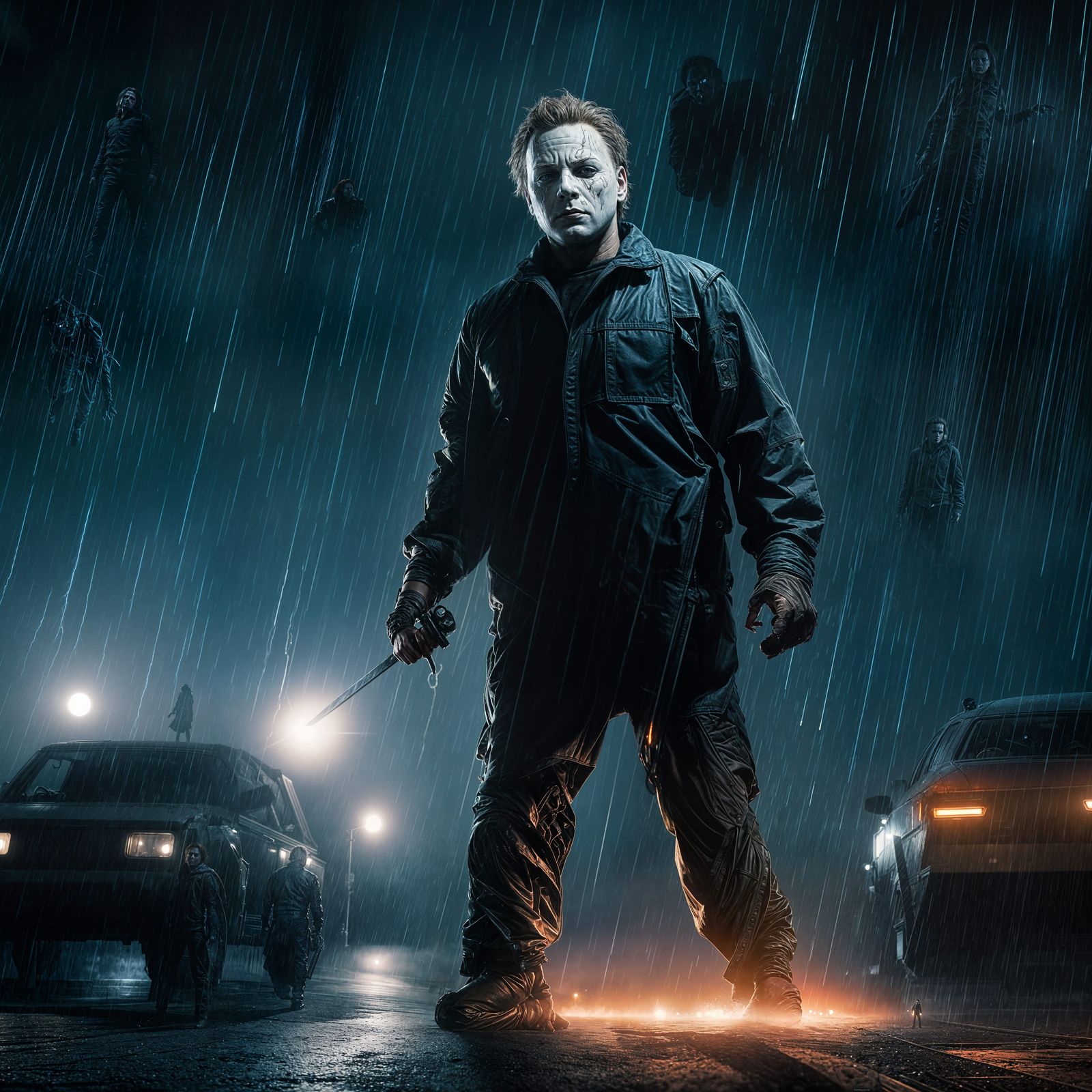 Hyperdetailed Michael Myers in a Moonlit Storm
