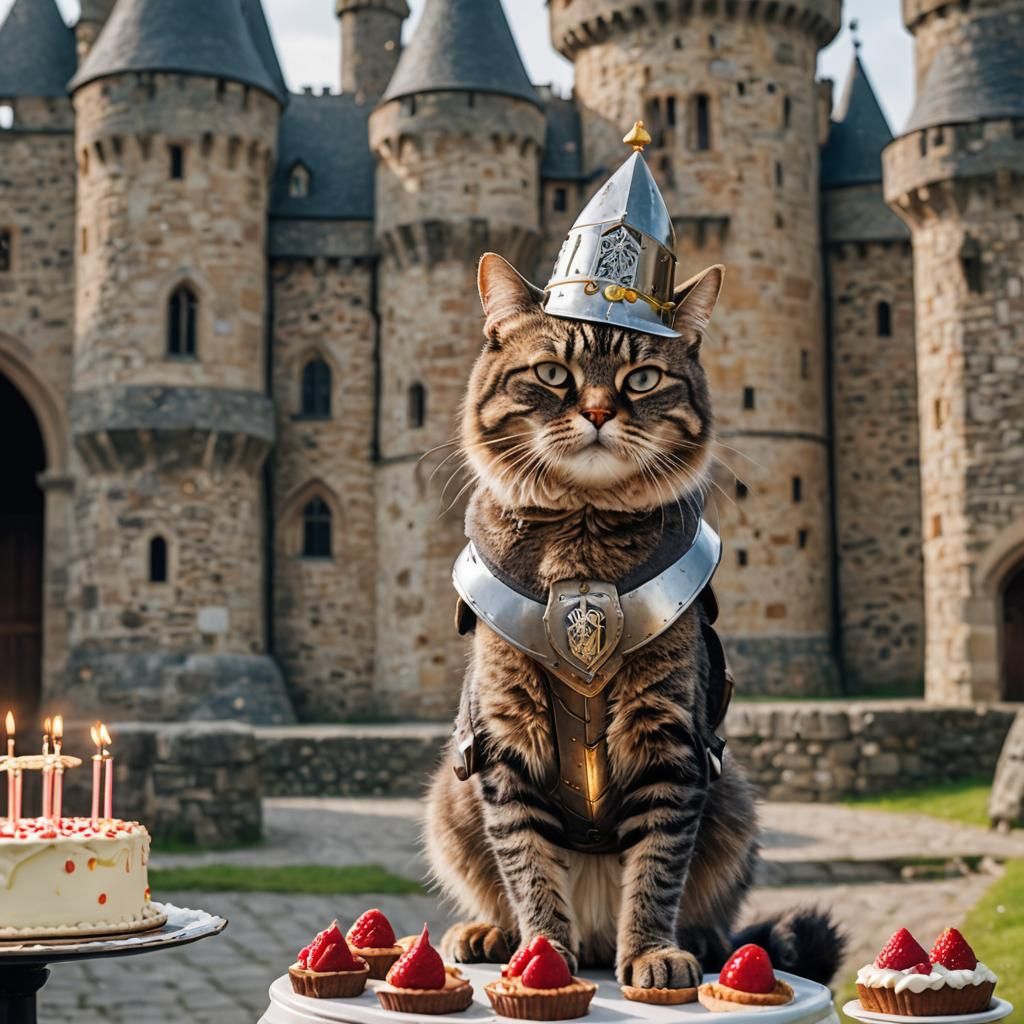 Grumpy Cat Knight Defends Cake Castle