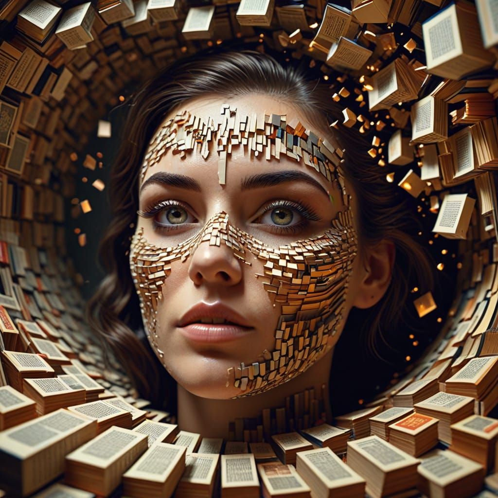 Optical Illusion: Woman's Face Made of Books