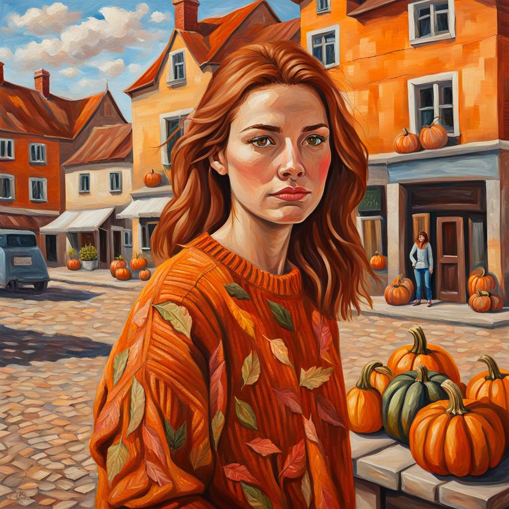 Cozy Autumn Portrait in Impasto Oil Painting Style