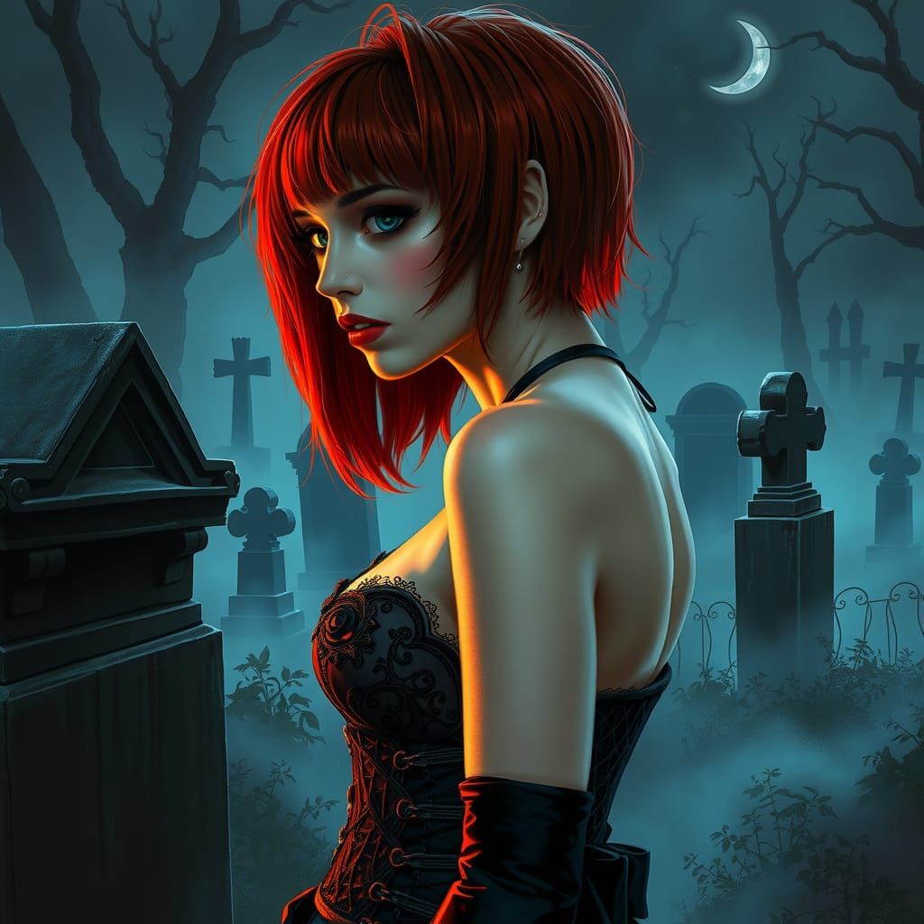 Gothic Horror Graveyard Exploration in Fantastic Realism Sty...
