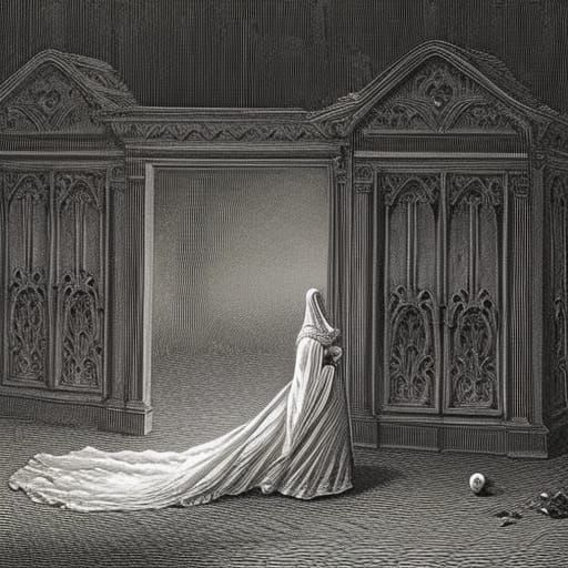 Ethereal Ghost in Dark Room, Gothic Horror Illustration