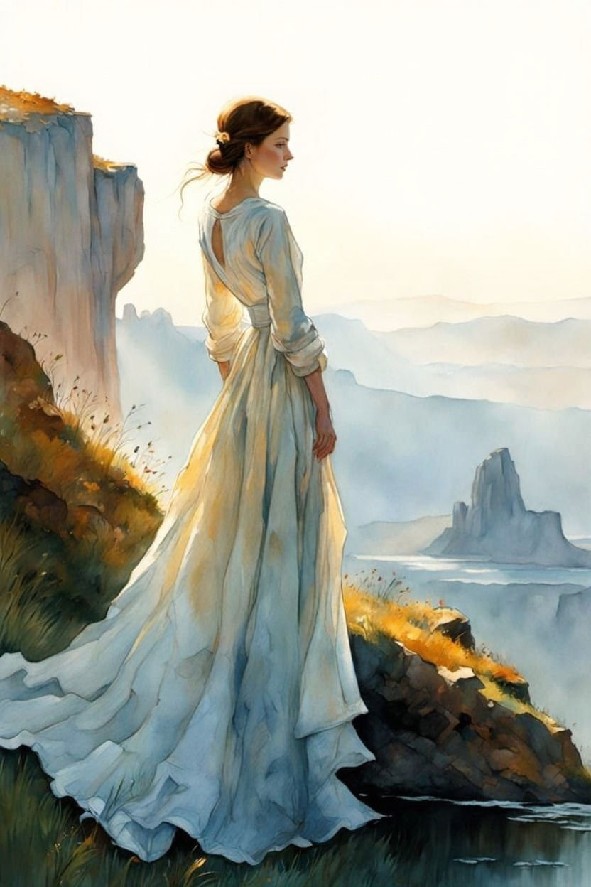 Watercolor Landscape Inspired by Wordsworth and Moebius