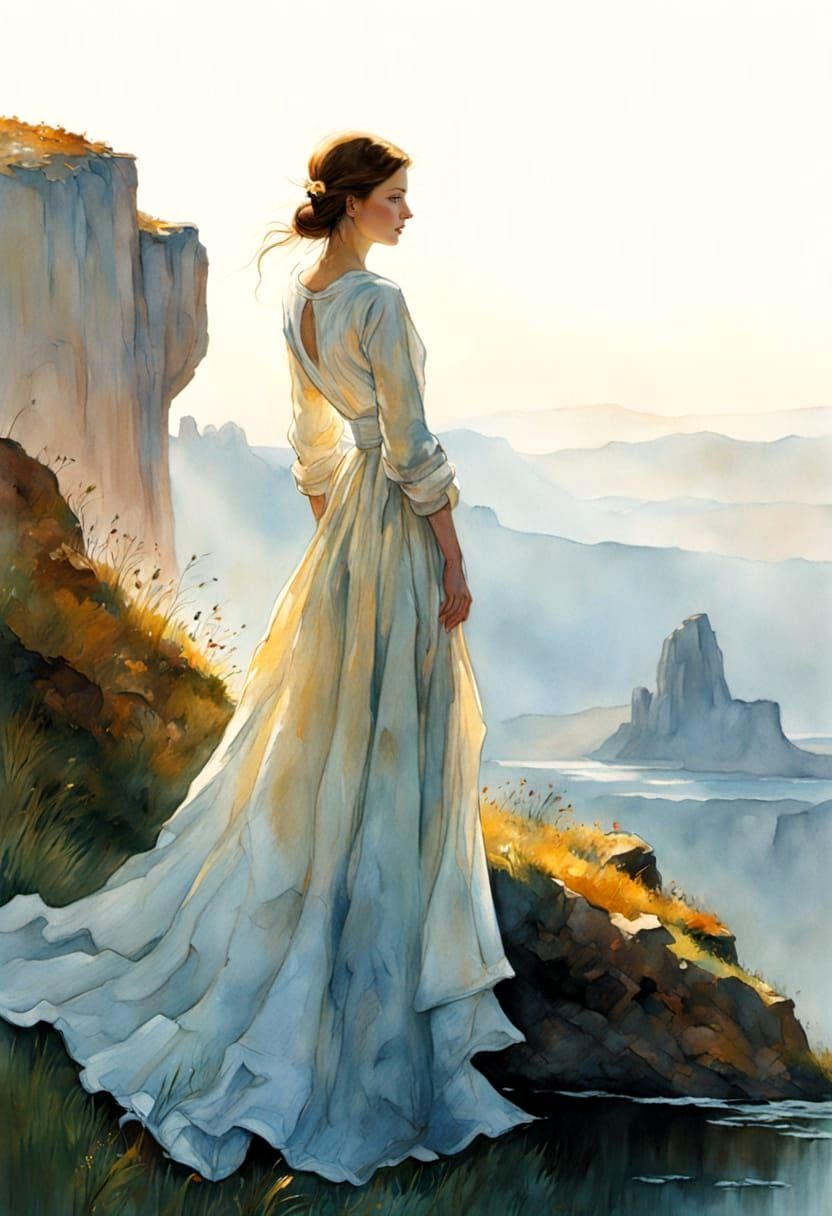 Watercolor Landscape Inspired by Wordsworth and Moebius