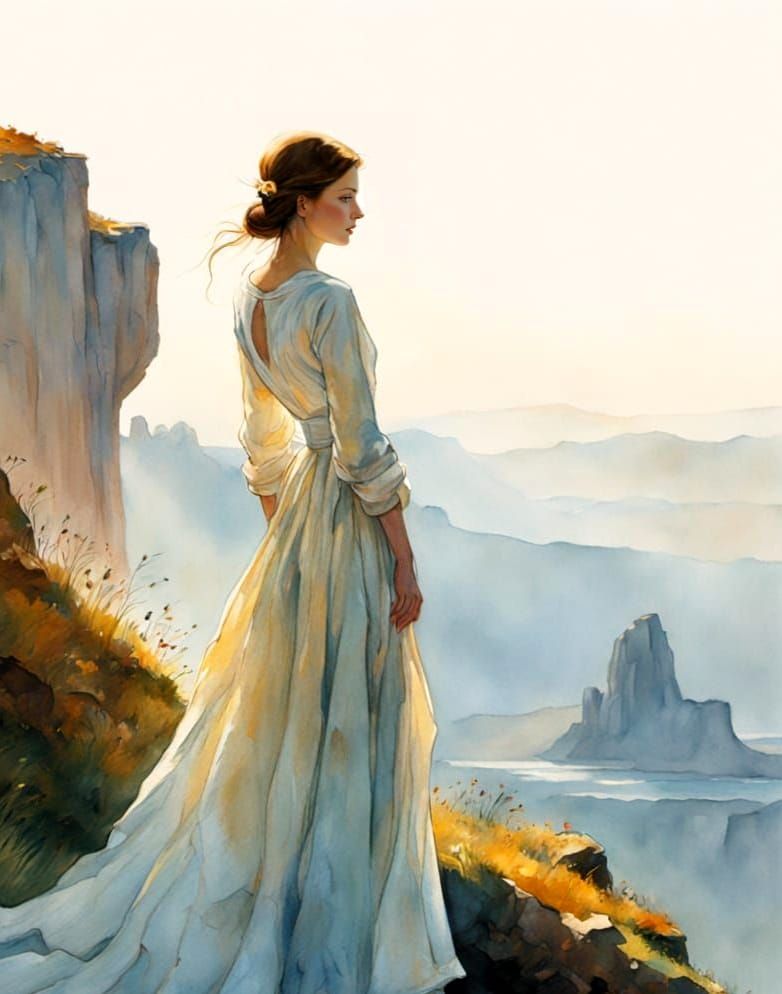 Watercolor Painting of a Thoughtful Figure in Loose Brush St...