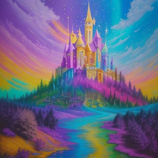 Rainbow Light on Golden Scroll in Neo-Impressionist Style