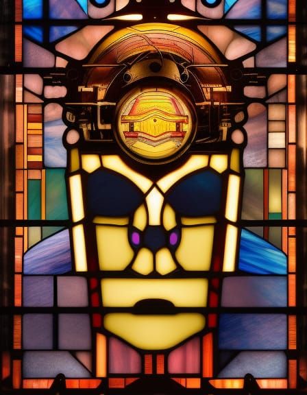 Cyberpunk Stained Glass Man: Steampunk Bauhaus Poster