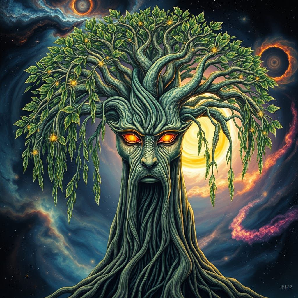 Majestic Mother Willow Tree with Astral Eyes