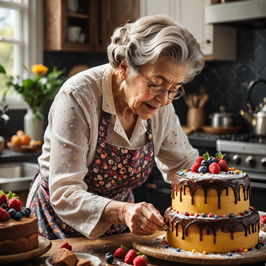 Grandmother Baking Cake: Professional Photography, Natural L...