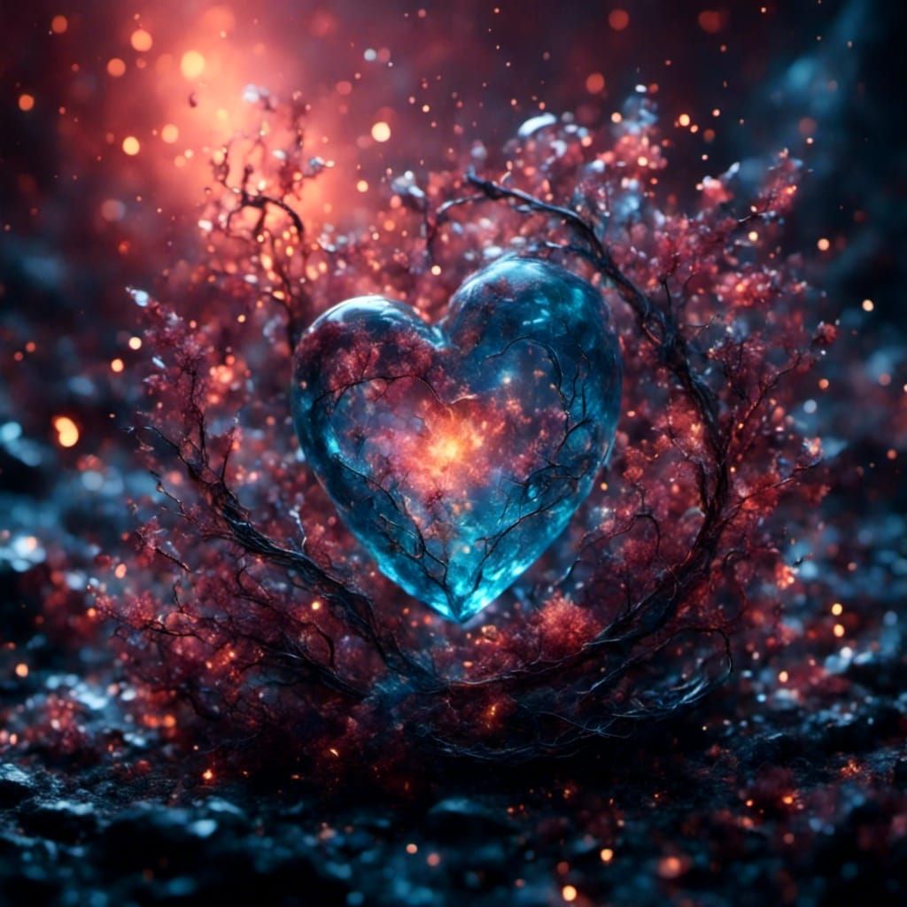 Cracked Glass Heart with Night Sparkle Effect