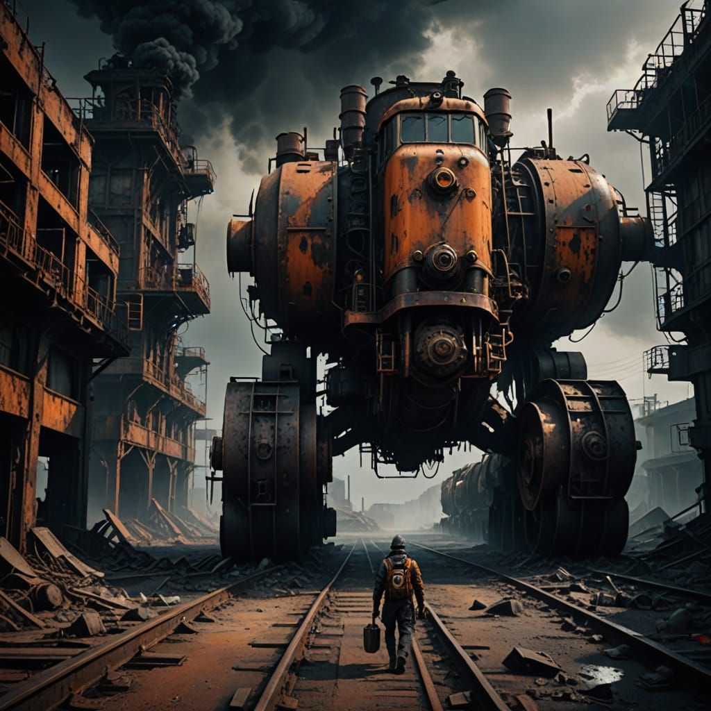 Steam Locomotive in Wasteland: Dark Fantasy Art