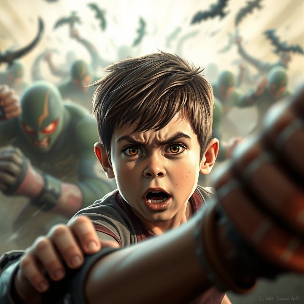 Determined Young Warrior in Epic Battle