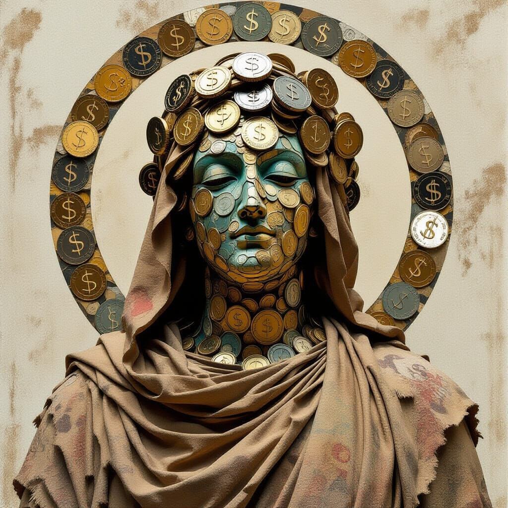 Forgotten Coin Deity in Abstract Vortex