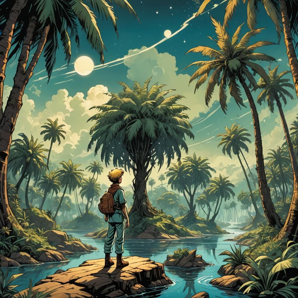 Little Prince Waters Palm Tree: Comic Book Art