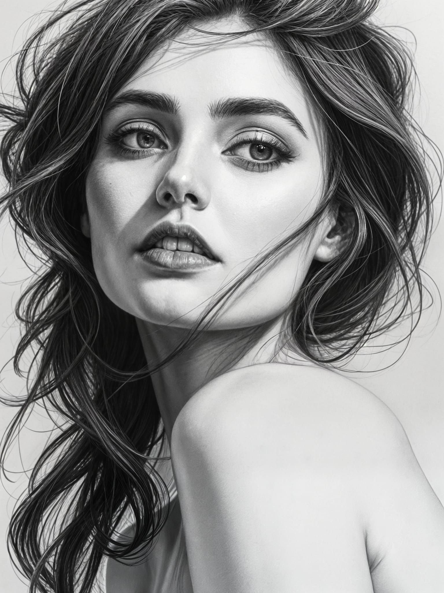 Exotic Woman in Hyperdetailed Charcoal Drawing
