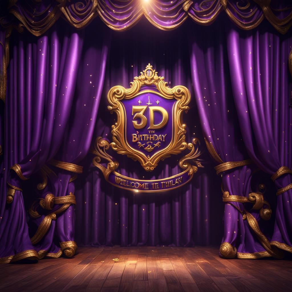 Purple and Gold 7th Birthday Celebration Curtain