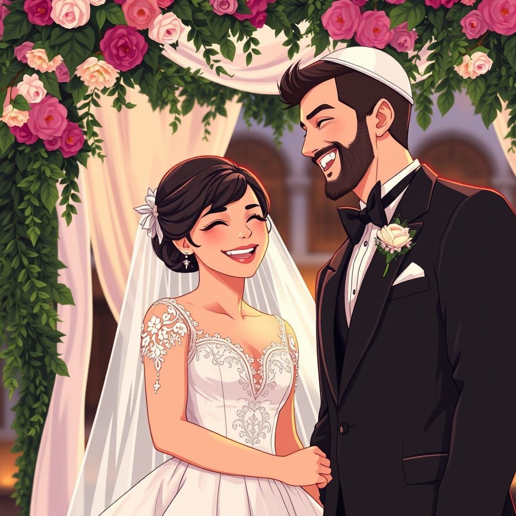 Jewish Wedding in Vibrant Anime Style