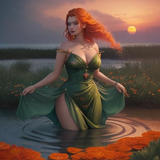 Woman with Fire Hair in Holographic Astral Style