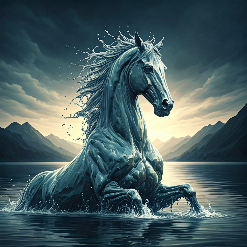 Majestic Water Horse Rises From Lake