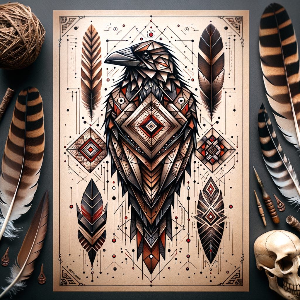 Neo-tribal Crow tattoo
