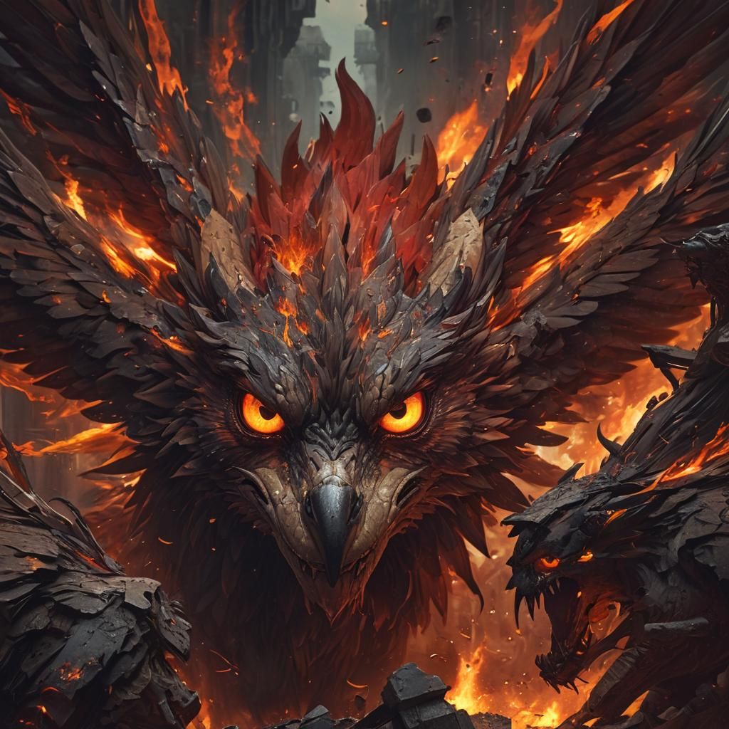Berserk Griffin Unleashes Fiery Chaos in Fantasy Art