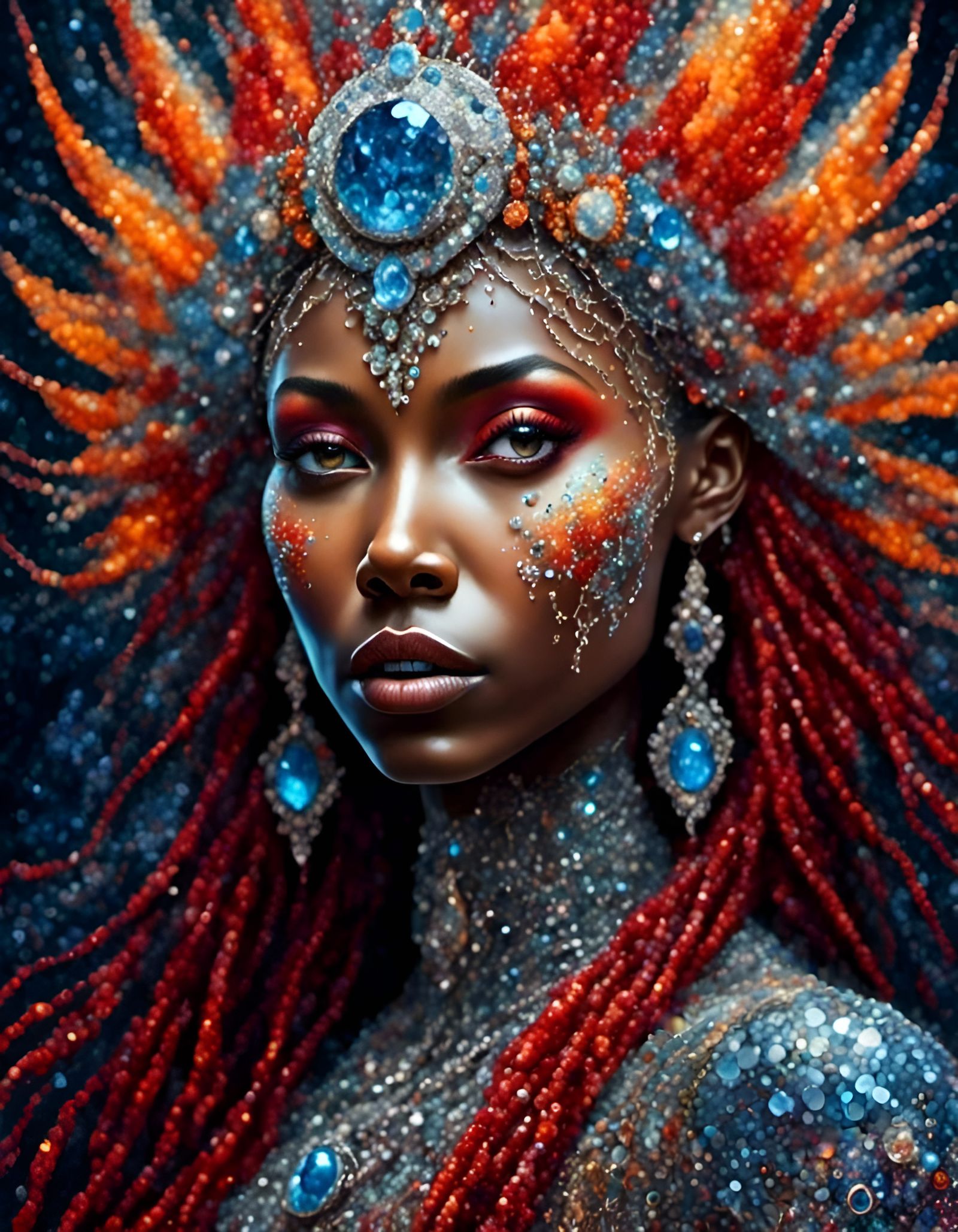 Fire and Ice Goddess Portrait with Bioluminescence