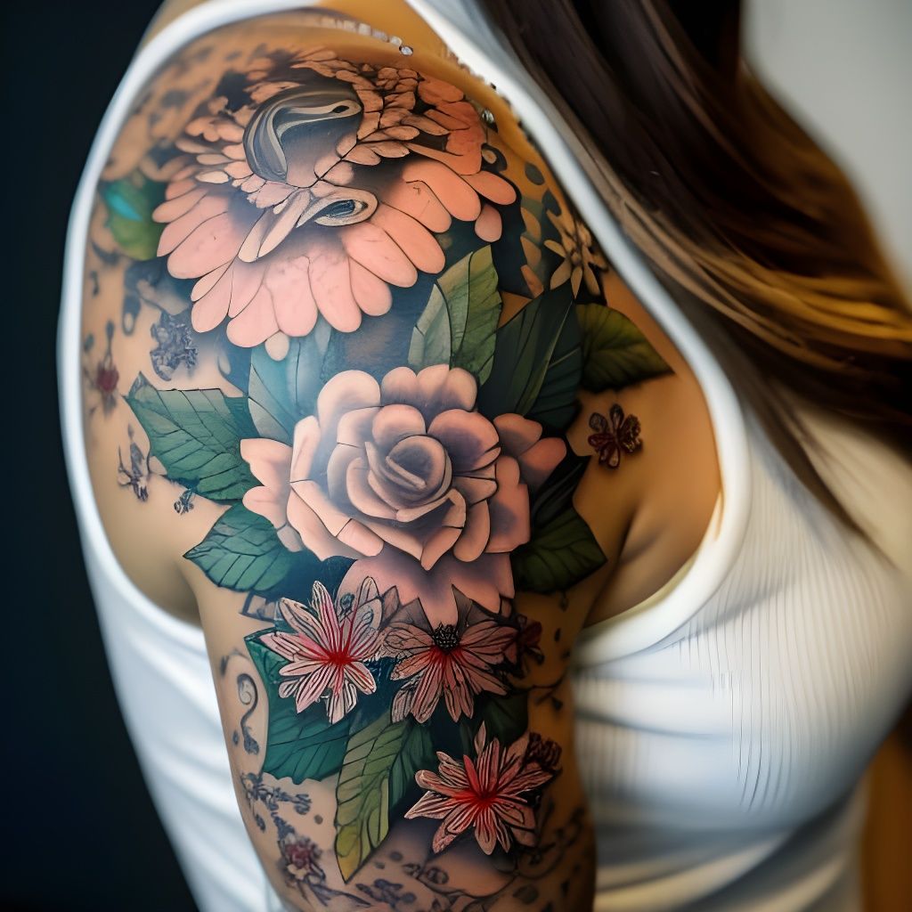 Floral Neck Tattoo in Neo Traditional Style
