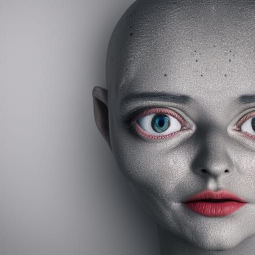 Hyper-Realistic Grey Alien Portrait with Mirror Texture