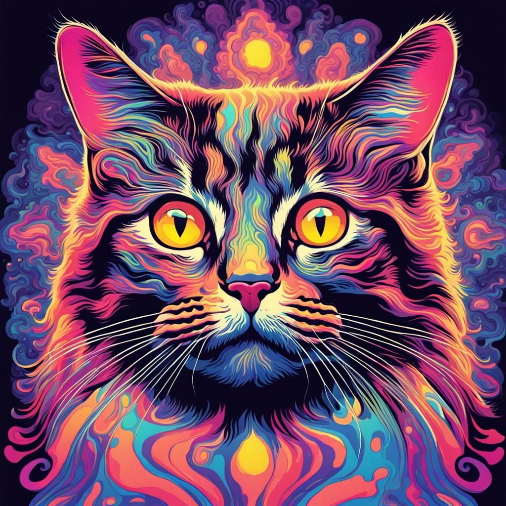 Psychedelic Cat with Swirling Colors