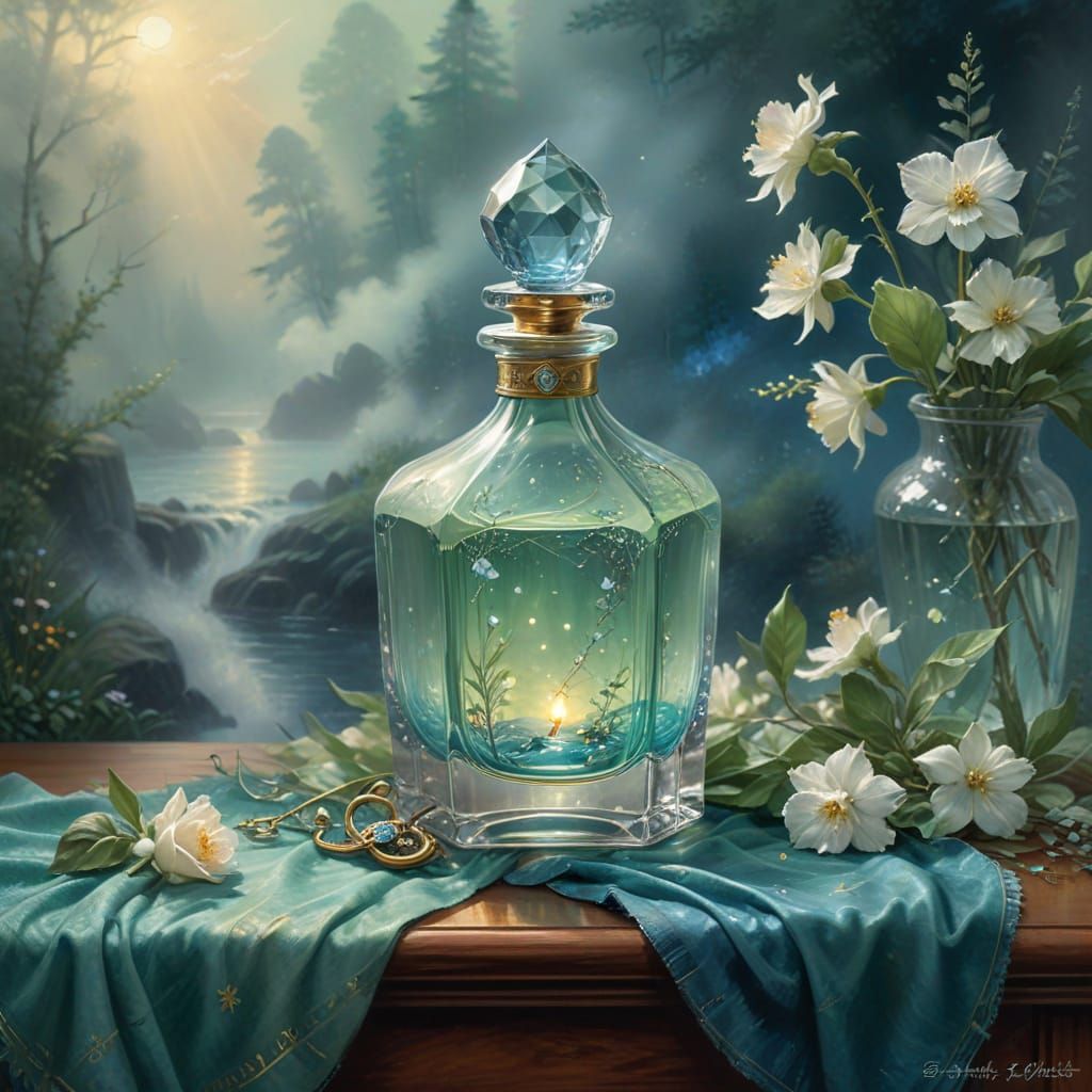 Perfume Bottle Watercolour Painting with Ethereal Glow