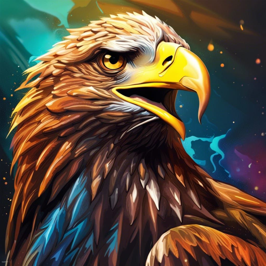 Golden Eagle Head in Splash Art Style