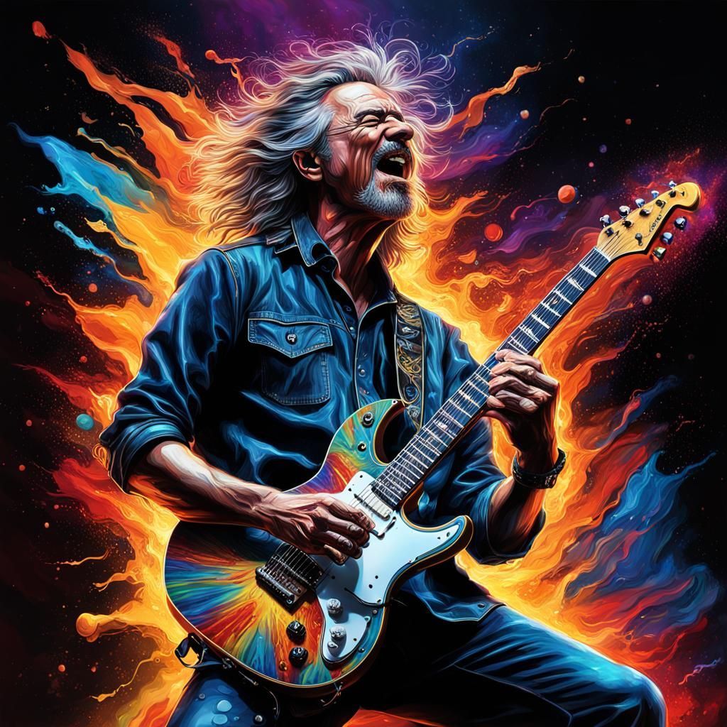 Electric Guitar God in Splash Art Style