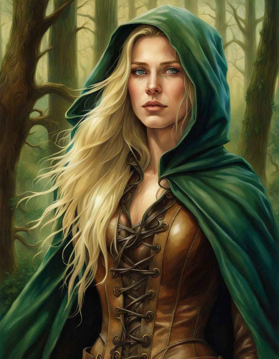 Fantasy Ranger in Forest, Hyperrealistic Art