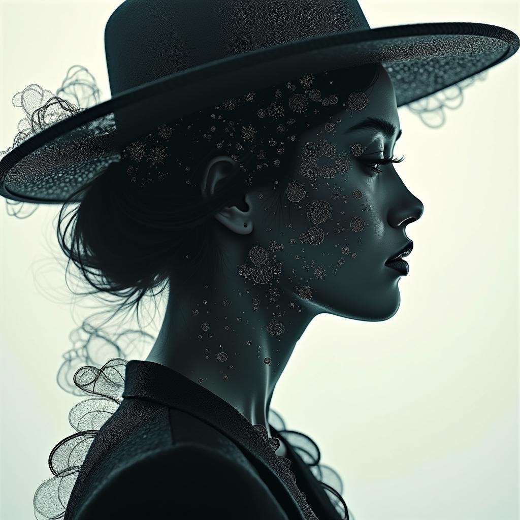 Mysterious Silhouette: Double Exposure with Geometric Patter...