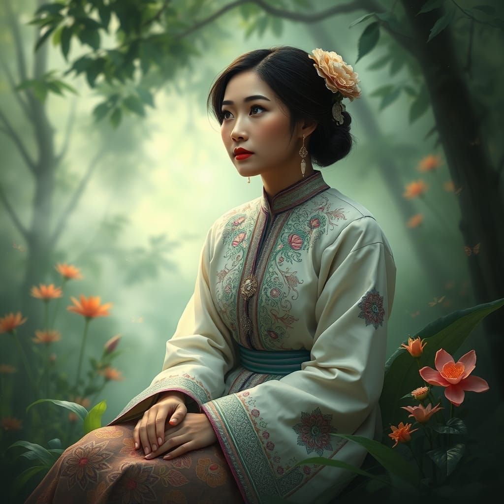 Enchanted Hmong Woman in Whimsical Forest