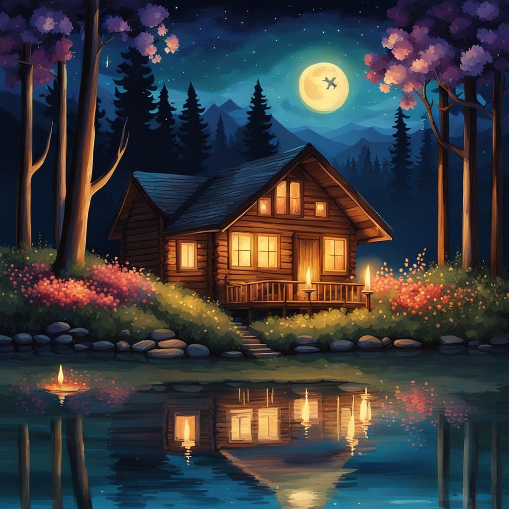 Candlelit Ritual by Serene Lake at Night