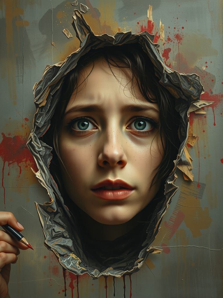 Figure Consumed by Fear in Dramatic Charcoal Drawing