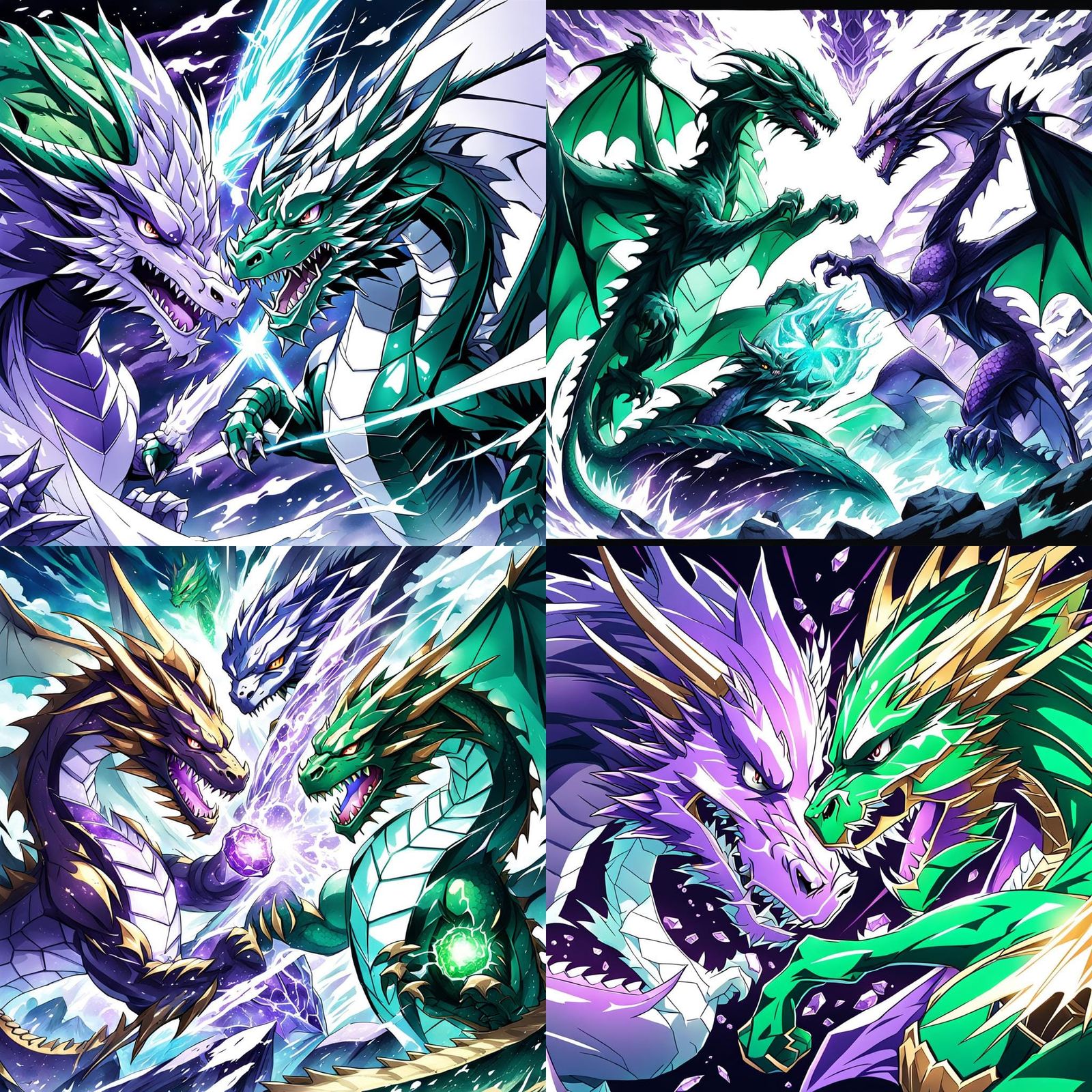 Amethyst Dragon vs Emerald Dragon in Anime Style