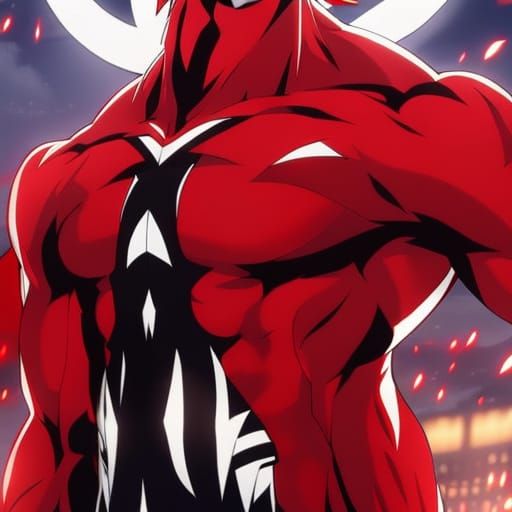 Anime Fire Demon Bodybuilder in City at Night
