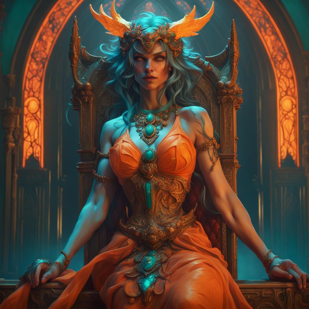 Demonic Queen Concept Art in Orange and Teal