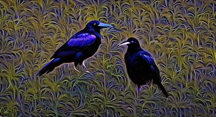 Raven in Solarpunk Noir Style, Relief Painting