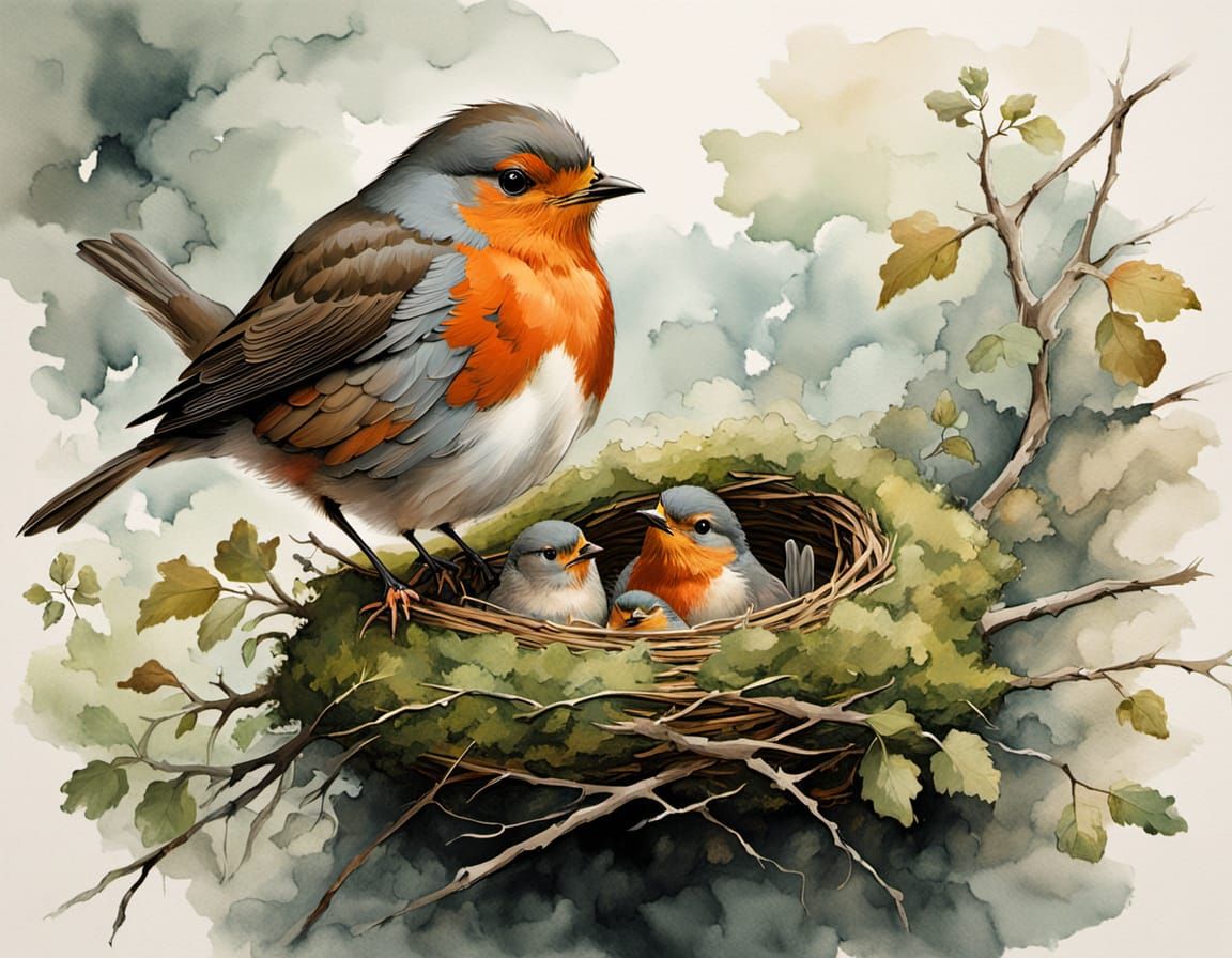 Mother Robin in Whimsical English Countryside Style